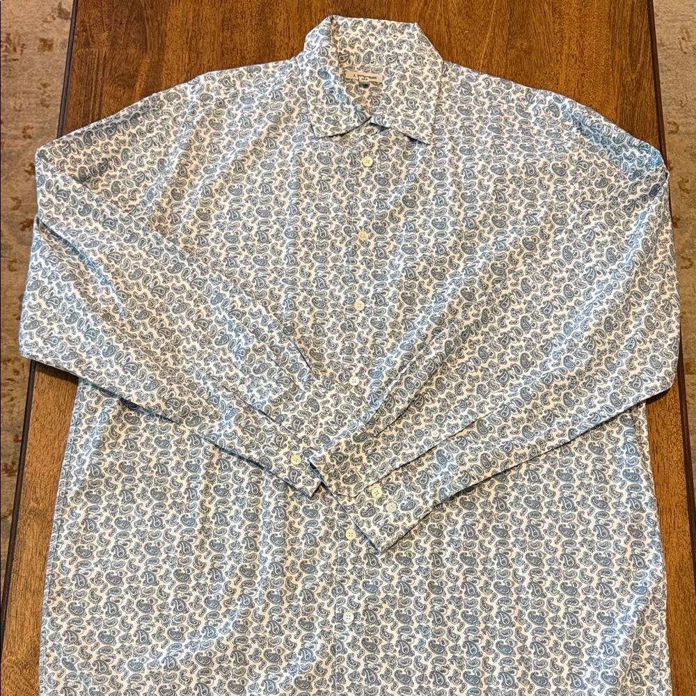 J. Peterman Blue and White Patterned Shirt